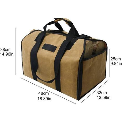 Sac de Transport pour Bois de Cheminée - Robuste avec Poignées et Sangle de Sécurité pour Camping et Intérieur - Support en Bouleau, Marron (1/3)