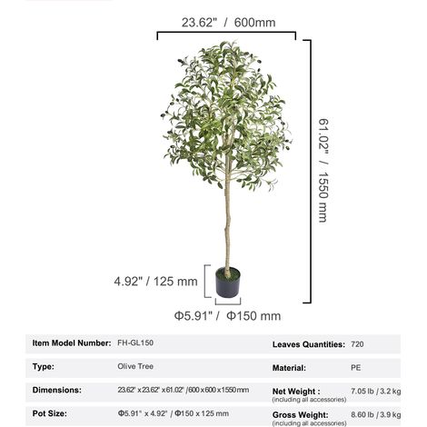 Mophorn Künstlicher Olivenbaum 1,5m Faux Pflanze PE Material Anti-Kipp Schutz Lebensecht Grün Fake Topfbaum Home Office Decor