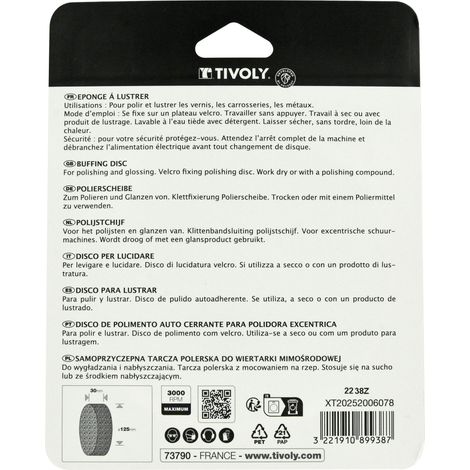 Tivoly • Spugna Lucidante Autobloccante • Ø12535mm • Morbida Schiuma di Poliuretano • Lavabile in Acqua Calda