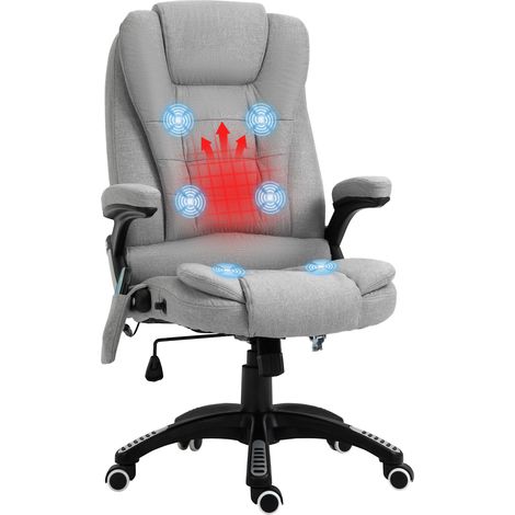 Vinsetto Office Chair w/ Heating Massage Points Relaxing Reclining Light Grey