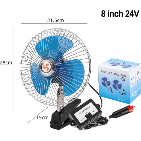 Ventilateur Automobile 12 V 24 V - Tête Pivotante Automatique - Ventilation Puissante Silencieuse - Support Pince Réglable - Boîtier Métallique Galvanisé - 1 Pièce (1/5)