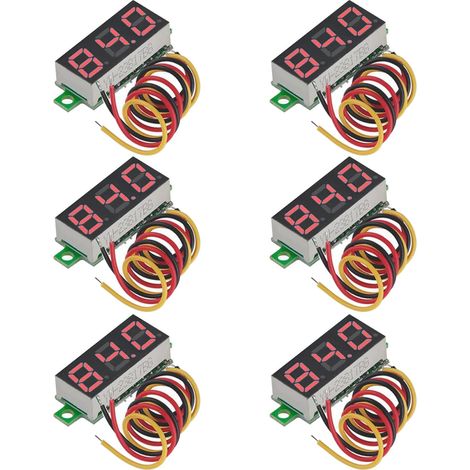 6 Pièces Mini Voltmètre, Numérique DC Voltmètre 0.28 Pouce, Panneau 0-100V DC 3 Fils Testeur de Tension LED Affichage, Mini Testeur de Jauge de Voltmètre, Rouge (1/4)