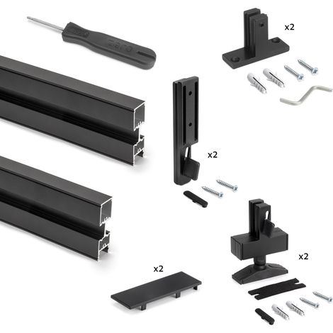 emuca lote de 2 estructuras zero con herrajes y perfiles para montaje al suelo y a pared con nivelador rectangular, aluminio y zamak, negro texturizado