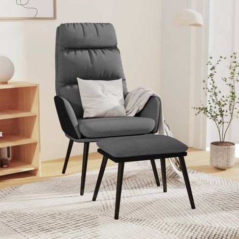 Chaise de relaxation avec tabouret, tissu et similicuir, gris clair - PANGIVO (1/5)