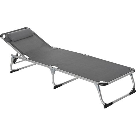 Transat pliable, chaise longue de jardin avec appui-tête, chaise longue avec dossier réglable 4 positions, chaise longue de camping, charge maximale 120 kg, pour parcs et jardins, gris
