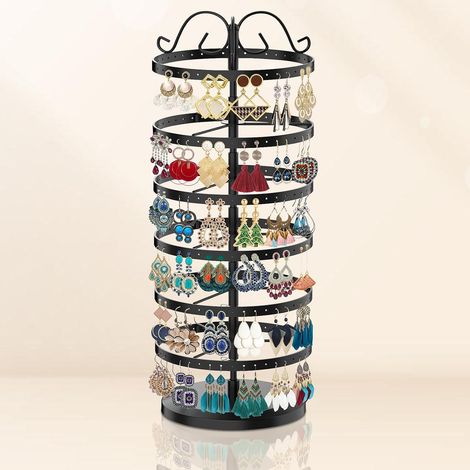 6 Niveaux Porte Boucles,Présentoir à Bijoux Rotatif,Arbre à Bijoux en Métal,Porte Bijoux 264 Trous pour 132 Paires de Boucles d’Oreilles,Présentoir de Bijoux Tours,Porte Boucles D'oreilles (Noir) (1/5)