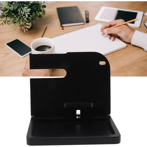 Porte-cartes en bambou et bois, rangement multifonctionnel pour bureau et table de chevet, support de téléphone en bambou pour regarder des vidéos, couleur noire. (1/5)