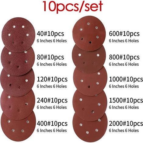 Disque Abrasif - 150 mm - 6 Trous - Velcro - Grains 40 à 2000 - Pour Ponceuse Orbitale - 10 Pièces (1/5)