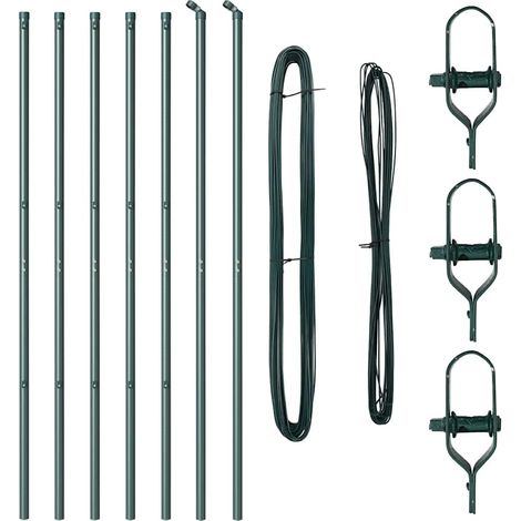 Grillage rouleau,Poteaux de clôture 7 pcs Vert Ø32mm 150 cm Acier galvanisé (1/5)