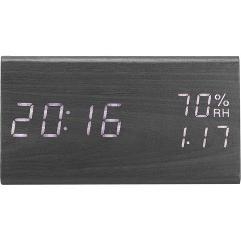 Réveil en bois, horloge de bureau numérique LED en bois avec affichage de l'heure, de la température et de la luminosité réglables (1/5)