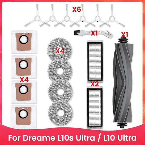 Pour aspirateur robot Dreame L10s Ultra / L10 Ultra : brosse latérale principale, filtres HEPA, chiffon de nettoyage, etc. (1/5)