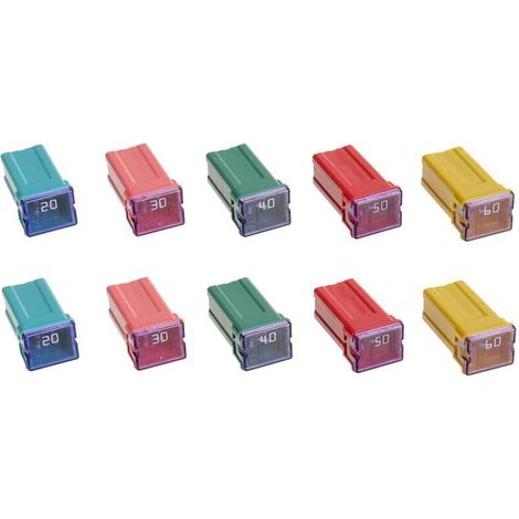 Fusible Assortiment 20A 30A 40A 50A 60A Kit de Fusibles en Forme de Boîte à Profil Haut pour Camions ＆ Voitures (Lot de 10, 2 pour chaque Ampérage)
