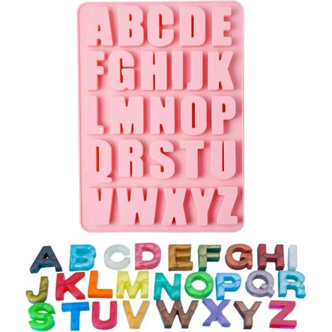 Moule Lettre Moules en Silicone A-Z Alphabet pour Gateau Caractères Cube Moule Savon Mold Resine Epoxy, Art Résine DIY Craft Fabrication de Bijoux Outil, 27 x 21 x 2 cm