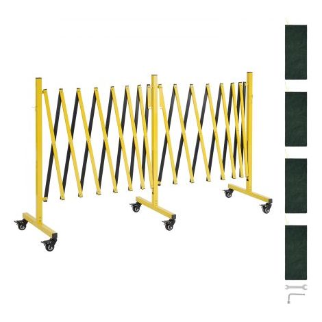 Barricada Extensible de 7,66 m, Barrera de Seguridad Plegable con Ruedas y Frenos, Valla Metálica Portátil, Aleación de Aluminio, para Obra Construcción Control de Espacios, Color Negro Amarillo (1/5)