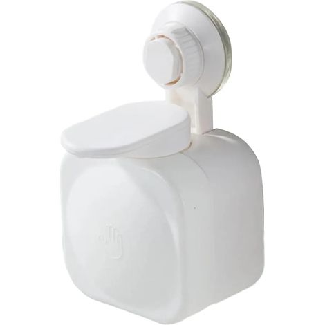 Distributeur de savon mural blanc à ventouse, sans perçage, ABS+PVC, dimensions env. 8,5 x 9 x 15 cm, pour salle de bain ou cuisine. (1/5)