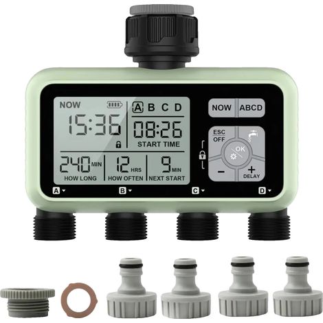Temporizador de agua, control de 4 salidas, programación personalizable, UE (1/2)
