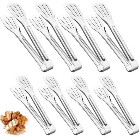 Juego de 8 pinzas de cocina, de acero inoxidable, superficie pulida, diseño de 3 ranuras, para escurrir alimentos fritos y ensaladas. (1/5)