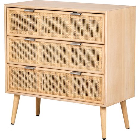 Commode enfant scandinave en bois massif 3 tiroirs cannage rotin – Dimensions 75x35x78 cm – Finition laquée – Bois certifié FSC – Nordlys (1/5)