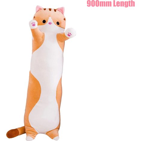 Plüschkissen mit Cartoon-Katze, 500/700/900 mm, Baumwolle, grau-braun, Geschenk, Plüschtier, 1 Stück (1/5)