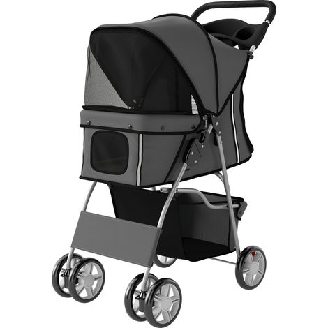 Chariot chien caisse stockage porte-gobelets roues coussin lavable 77x44x102 cm gris foncé