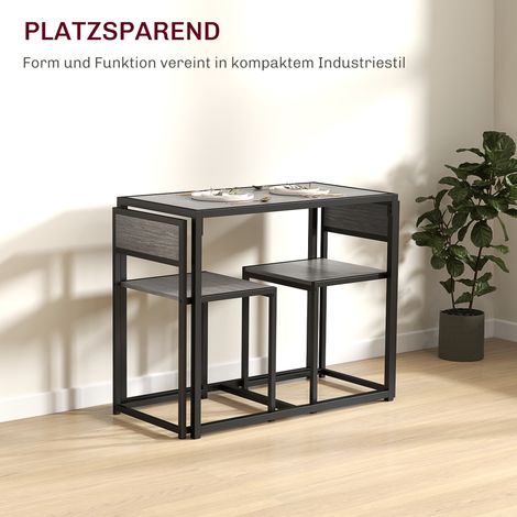 Ensemble de bar 3 pièces, table haute avec 2 chaises, 90x47x76 cm, gris (1/5)