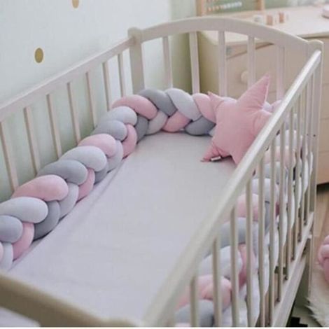 Cellfast – Tour de lit bébé 1,5 m – Doublure tressée nouée en coton PP – Protection de berceau – Couleur rose-blanc-vert/gris-blanc-rose