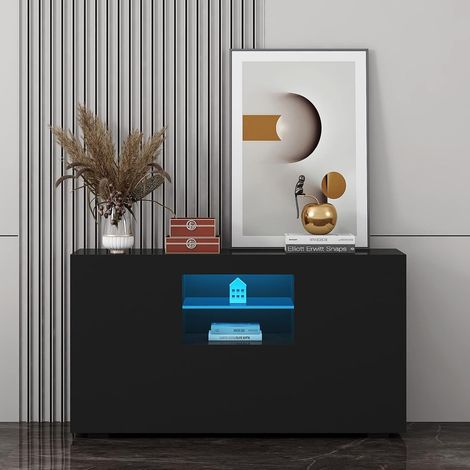 Aparador de cocina LED brillante con iluminación LED moderna para sala de estar o comedor, negro (1/5)