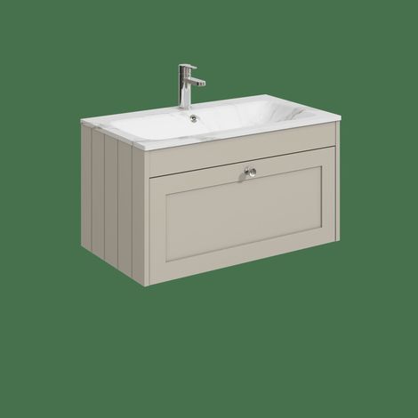 Balterley Butterton 800mm Wall Hung 1 Drawer Unit with Stone Basin 1 Tap Hole, Pebble Grey
