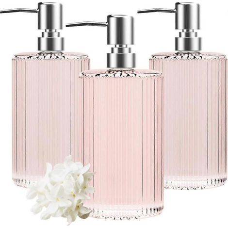 Lot de 3 Distributeur savon, Pompe galvanisée, Verre antidérapant, Style rétro, Salle de bain Cuisine (1/4)