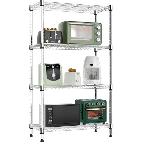 Étagère 4 niveaux en métal, capacité de 454 kg, étagères de rangement en fil de fer, organisateurs pour placard, pour garage, cuisine, salle de bain, buanderie, chrome, 30 cm P x 65 cm L x 115.6 (1/5)
