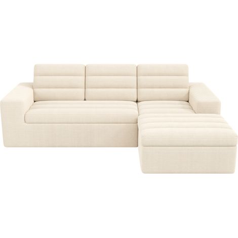 Sofá modular esquinero en L de tejido efecto terciopelo beige, sin montaje, MODENUIT (1/5)