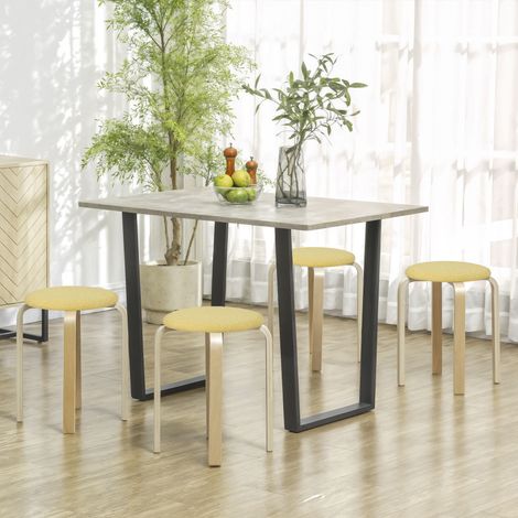 Juego de 4 Taburetes Redondos de Madera Apilables con Asiento Acolchado para Cocina Comedor Dormitorio Amarillo (1/5)