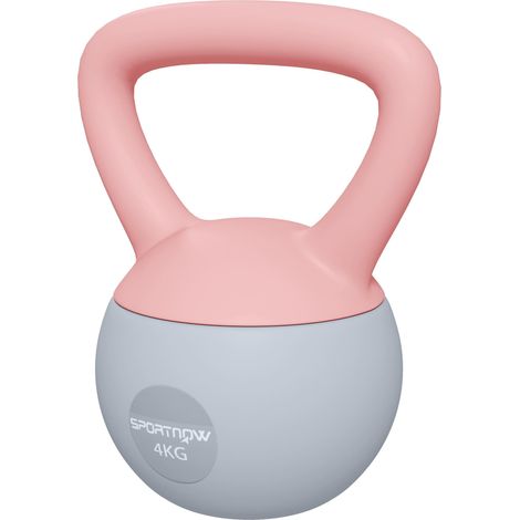Kettlebell de 4 kg rempli de sable métallique et doté d'une poignée antidérapante pour l'entraînement à domicile, 19 x 15 x 25 cm, rose et gris (1/5)