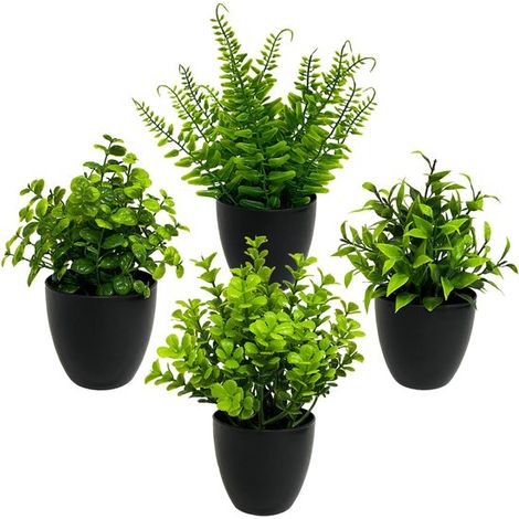 Ensemble de 4 plantes artificielles en pot – plantes d'intérieur aux formes naturelles, idéales pour le bureau, le salon ou la salle de bain – faciles d'entretien et résistantes – Style 3 (1/5)