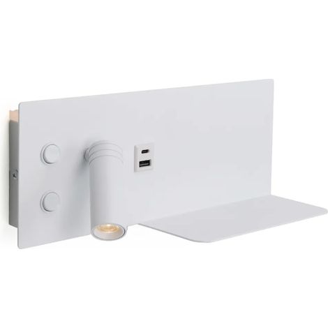 Applique murale blanche LED 7W + 3W liseuse USB-C gauche 30cm