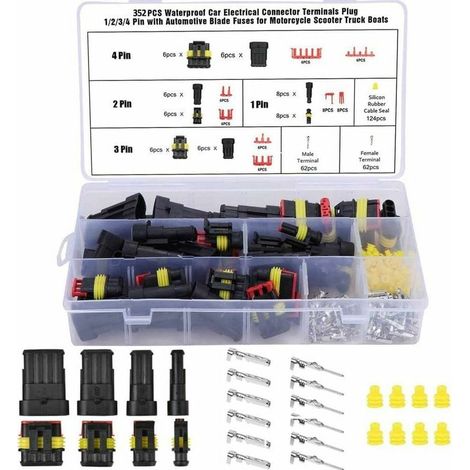 Connecteur Électrique Étanche - 1 2 3 4 Broches - Pour Automobile Motocyclette Bateau - Kit de 352 Pièces (1/5)