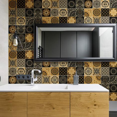 Stickers adhésifs carrelages Sticker Autocollant Carreaux de Ciment - Mosaïque carrelage Mural Salle de Bain et Cuisine Carreaux de Ciment adhésif Mural - azulejos 10 x 10 cm - 15 pièces (1/5)