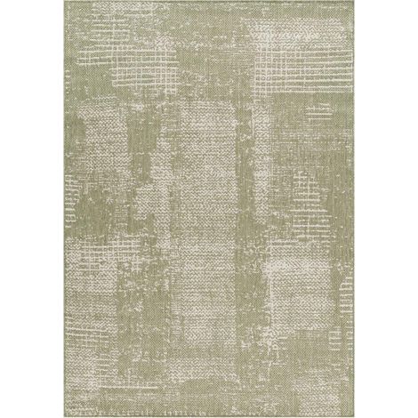 Tapis kilim 240 x 340 cm, motif géométrique, vert et beige, style ethnique tissé, décoration authentique pour salon (1/5)
