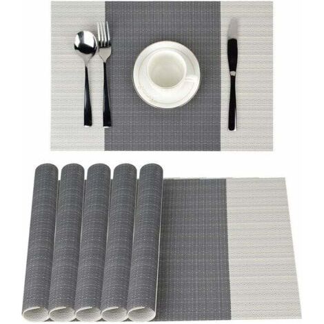 6Pcs Anti-Slip PVC Placemats Washable Placemat(45x30cm) Placemats for Kitchen, Living Room, Garden or Dining Room (Gray Striped) (1/5)