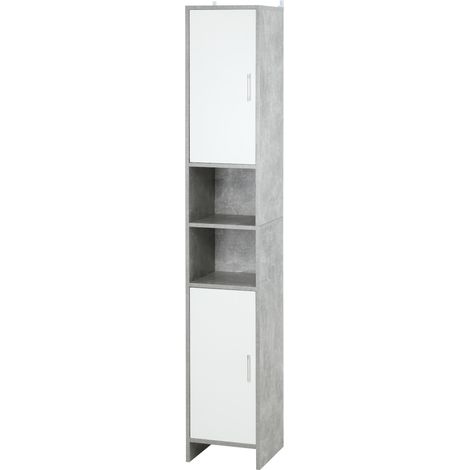 Colonne de salle de bain 2 placards 2 niches ouvertes effet béton bois 30x30x180 cm (1/5)