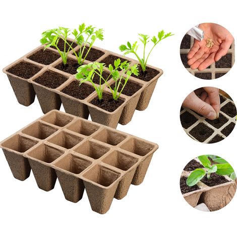 Plateaux de germination 24 pièces avec 12 alvéoles pour semis et culture à domicile (1/5)