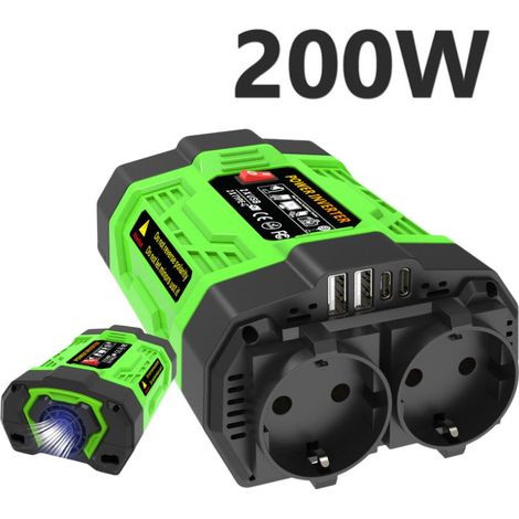 200-W-Kfz-Stromwandler, 12-V-Gleichstrom-auf-220-V-Wechselstromadapter, 2 USB-Typ-C-Anschlüsse, 2 Steckdosen (1/5)