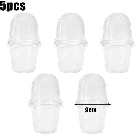 (9 cm - 5 pièces) 5 pots de pépinière transparents en plastique pour semis de fleurs et plantes, avec couvercle et dôme d'humidité. (1/4)