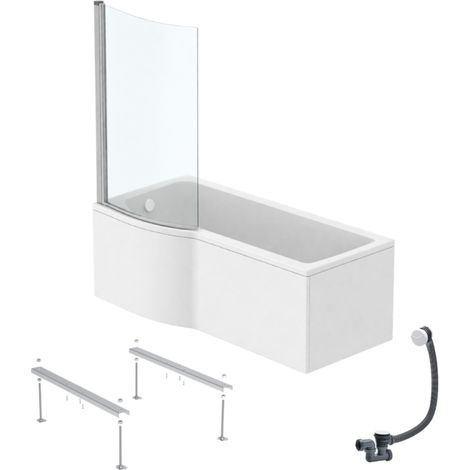 IDEAL STANDARD Connect Air, conjunto de bañera/ducha izquierda de 170 x 80 cm + delantal + mampara fija + patas + desagüe, blanco