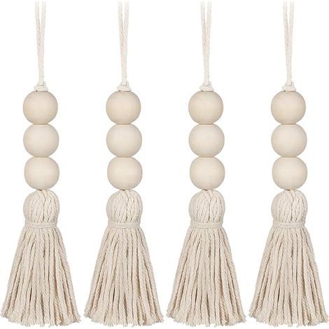 BRAVIX 4Pcs Gland Perles en Bois Ferme Perles Glands Perles de Prière Naturelles Coton Ligne Décorative Tenture Murale Pompon Perle Pendentif pour Placard Armoire Porche (1/5)