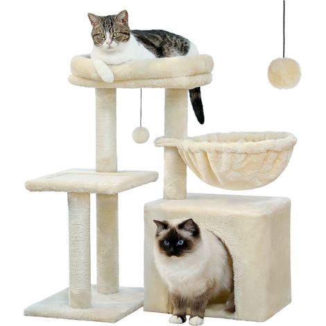 PAWZ Road Petit Arbre à Chat Hauteur 73 cm, Arbre a Chat Design Stable, avec Poteau à Griffoir, Coussin Démontable & Base Tournable,Beige (1/5)