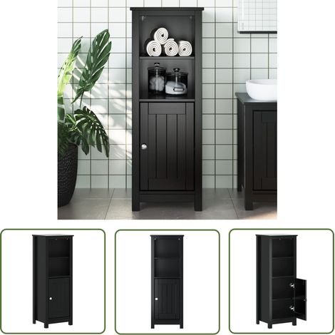 The Living Store Armoire de salle de bain BERG noir 40x34x110 cm pin massif - Armoire Salle De Bain - Meuble Salle De Bain - Rangement Salle De Bain - Armoire Bois Pin - Armoire Noire