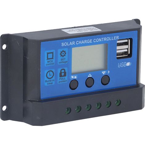 Régulateur solaire PWM 20A 12V 24V écran LCD auto identification 2 ports USB 5V intelligents (1/5)