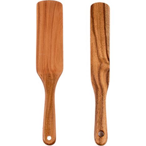 Ustensiles De Cuisine En Bois - Lot De 2 Spatules En Teck Naturel - Pour Poêles Antiadhésives Cuisson Et Mélange (1/5)