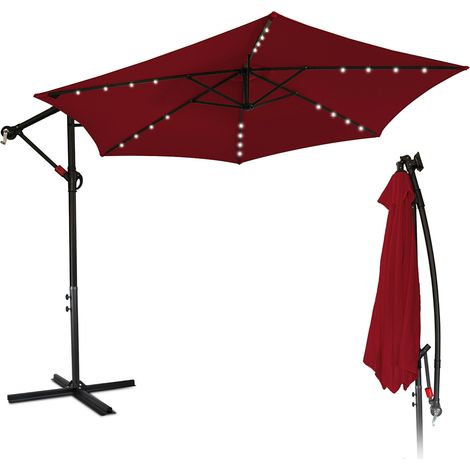 Wolketon Parasol Deporté Jardin Pavillon de jardin avec éclairage LED 350cm - Rouge